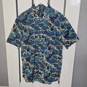 WeSC Oden Koi Fish AOP Japanese Pattern Blue Unisex Shirt Men M‎ Woman L Casual